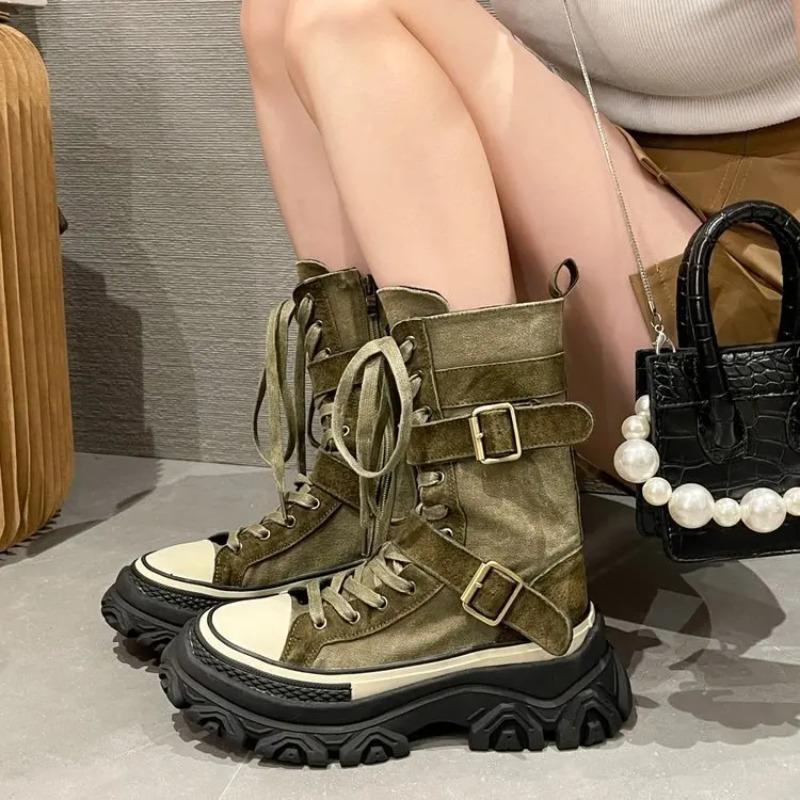 Sewing Latex - Botas de plataforma gruesa para mujer,