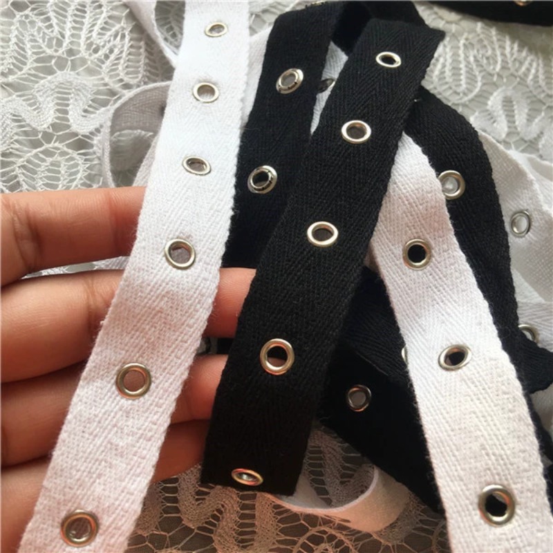 Sewing Eyelet Fabric - Correas de algodón blanco y negro
